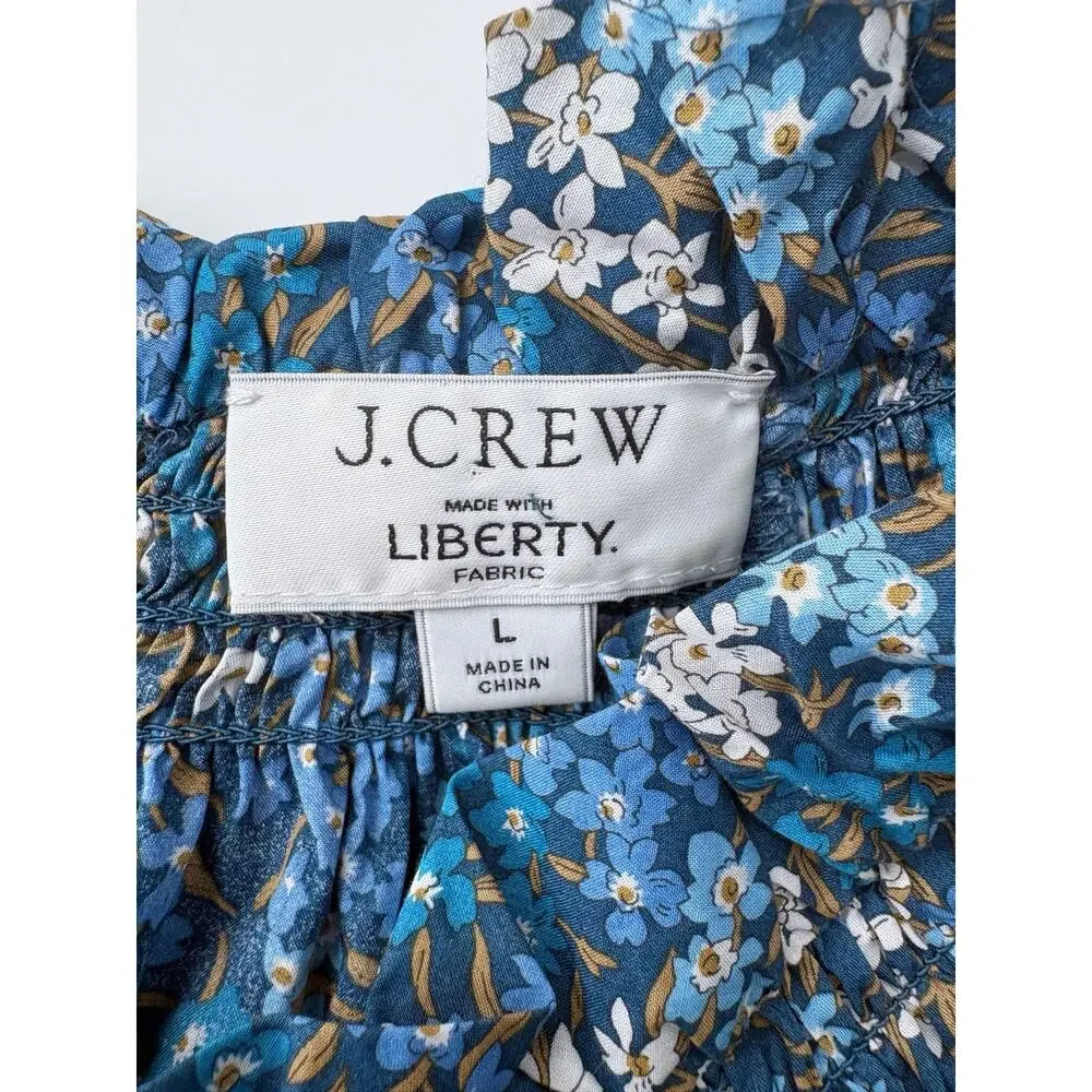 J. Crew Smocked Neck Puff Sleeve Top in Liberty Fabric Sea Blossoms Size Large